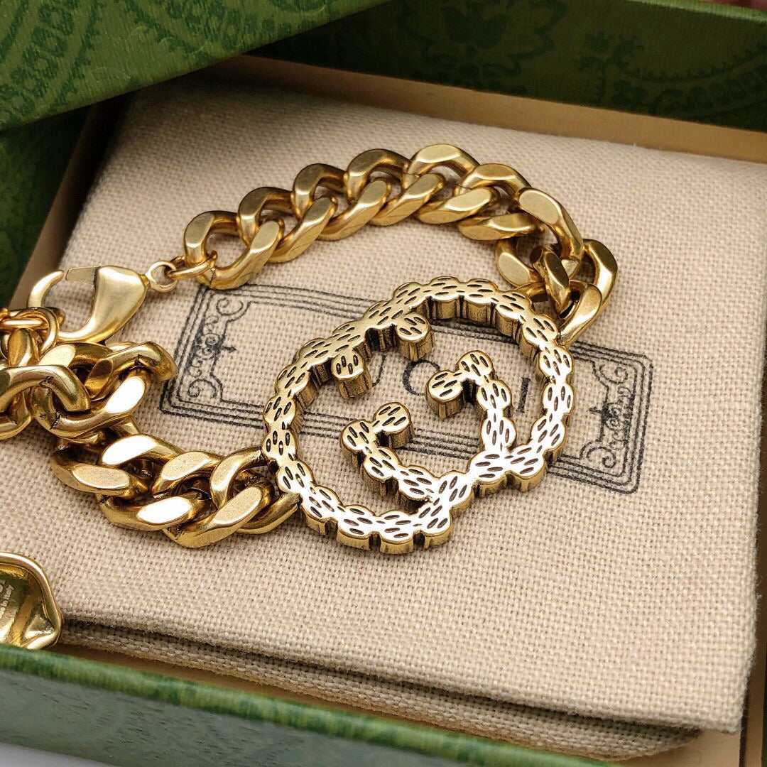 18K Double Gucci Interlocking Gucci Diamond Chain Bracelet