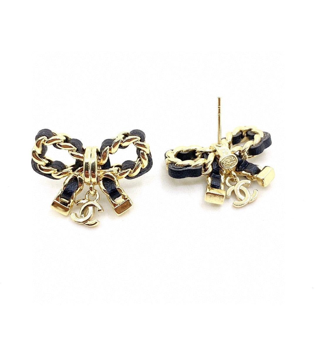 18K Chanel Bow Tie Strass Earrings