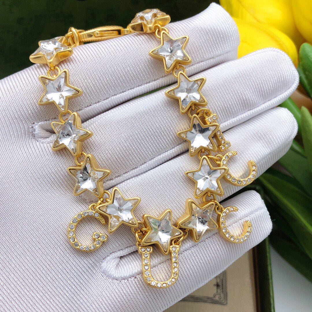 18K Double Gucci Script Crystals Bracelet