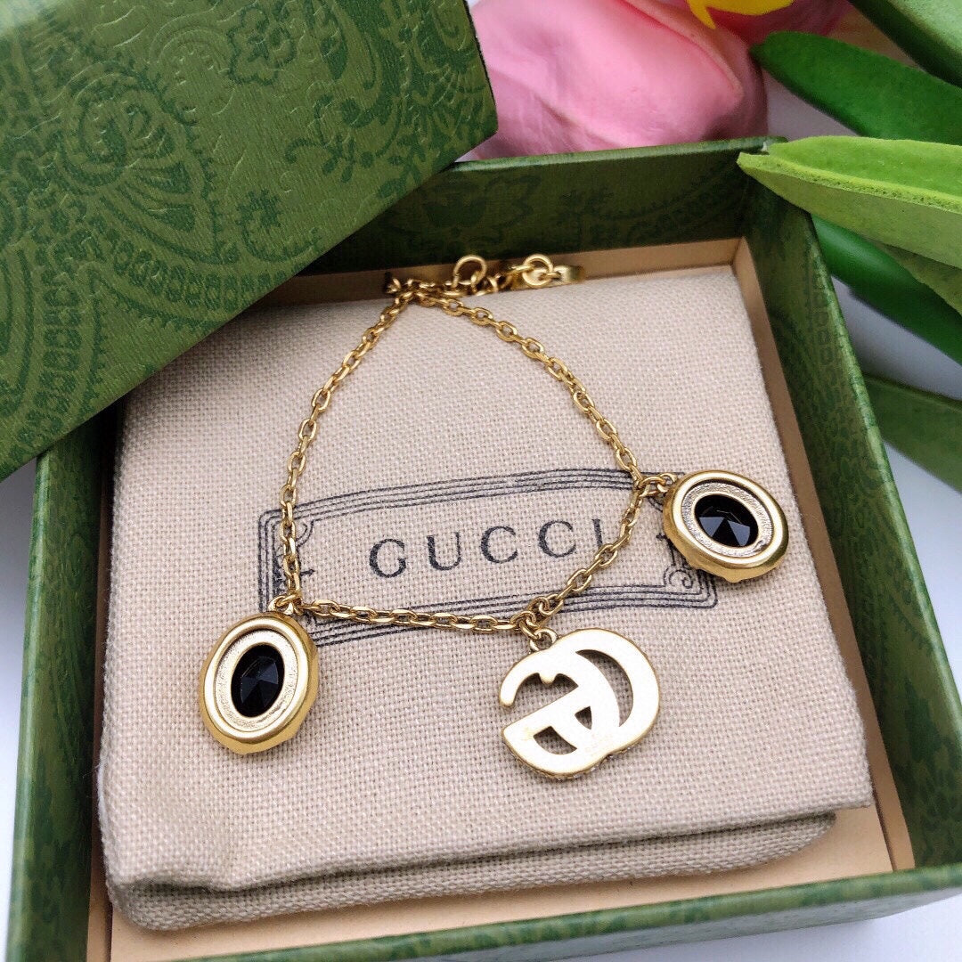 18K Double Gucci Black Stones Bracelet