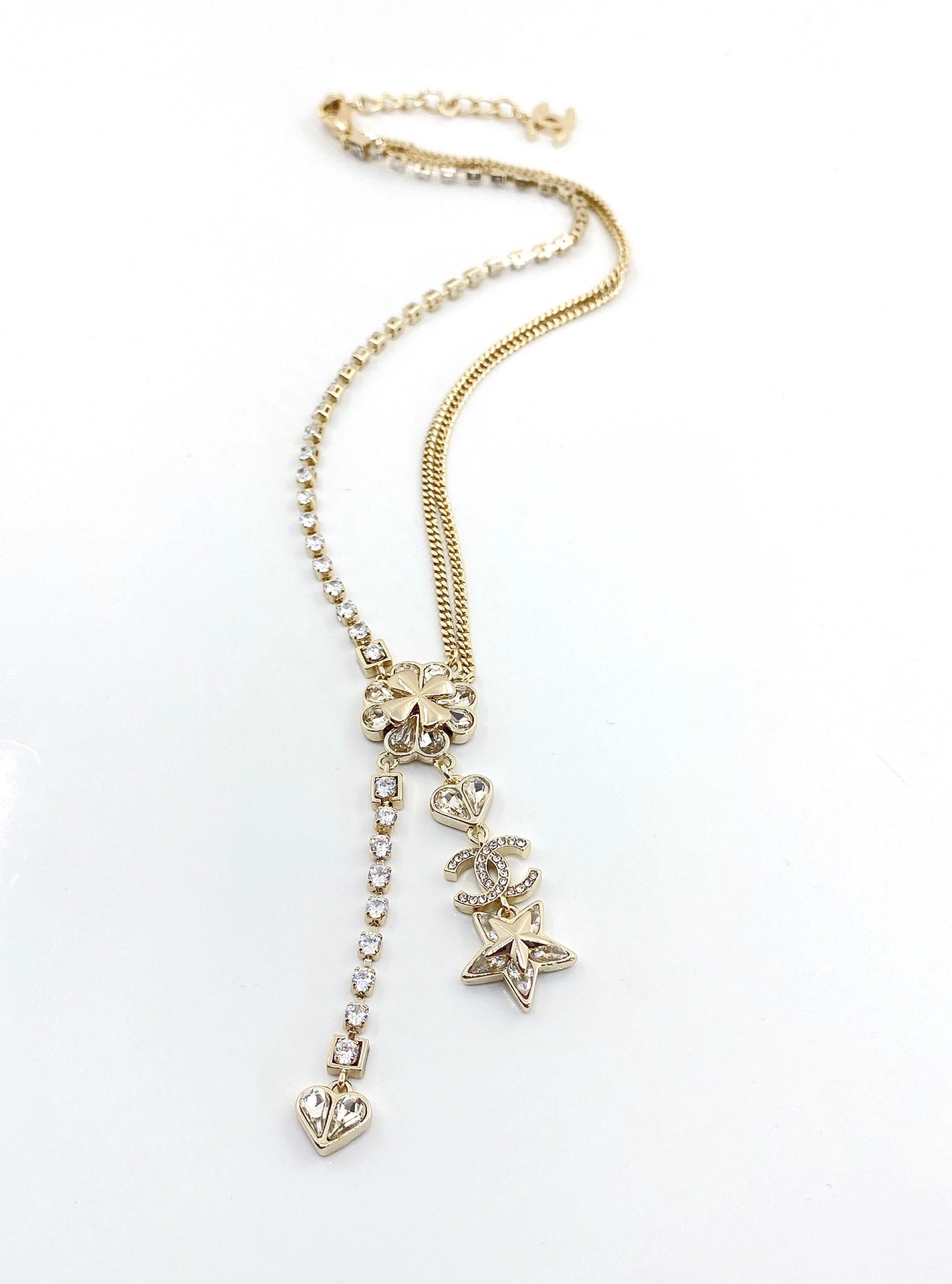 18K Chanel Heart Crystals Chain Necklace