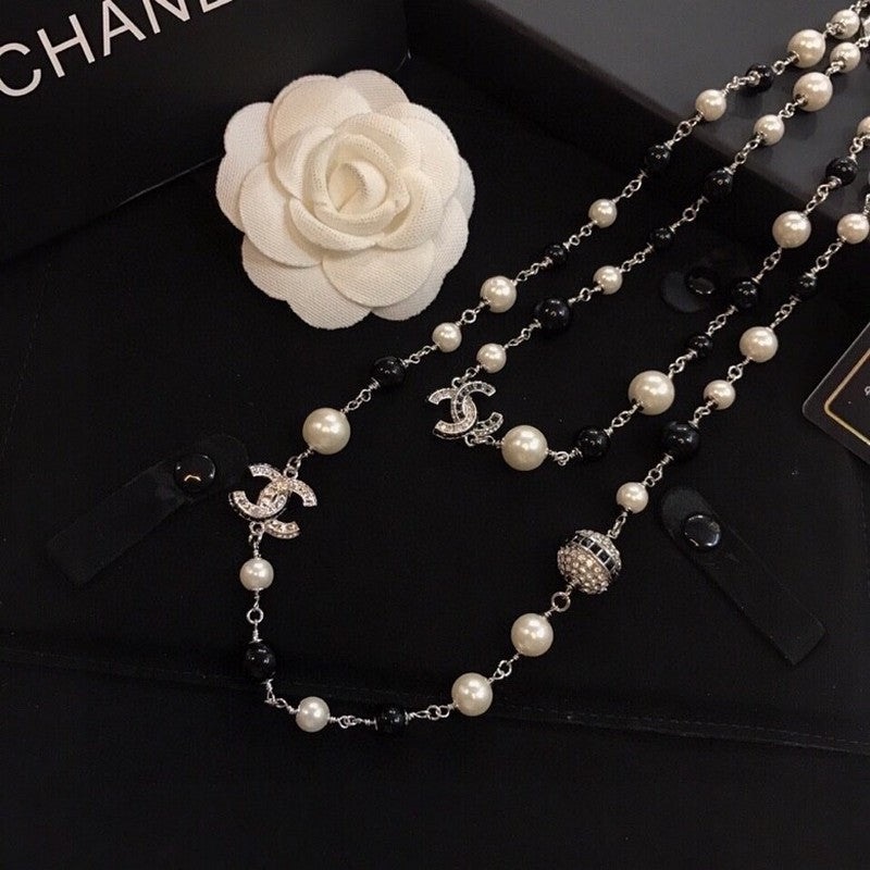 18K Chanel Long Black Pearl Necklace
