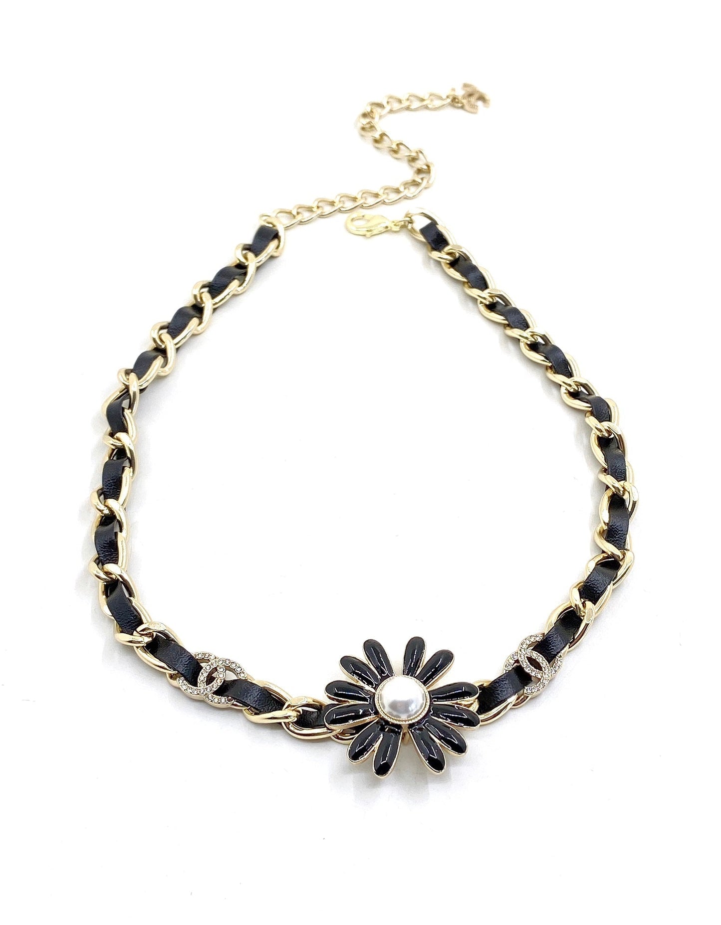 18K Chanel Flower Leather Choker Necklace