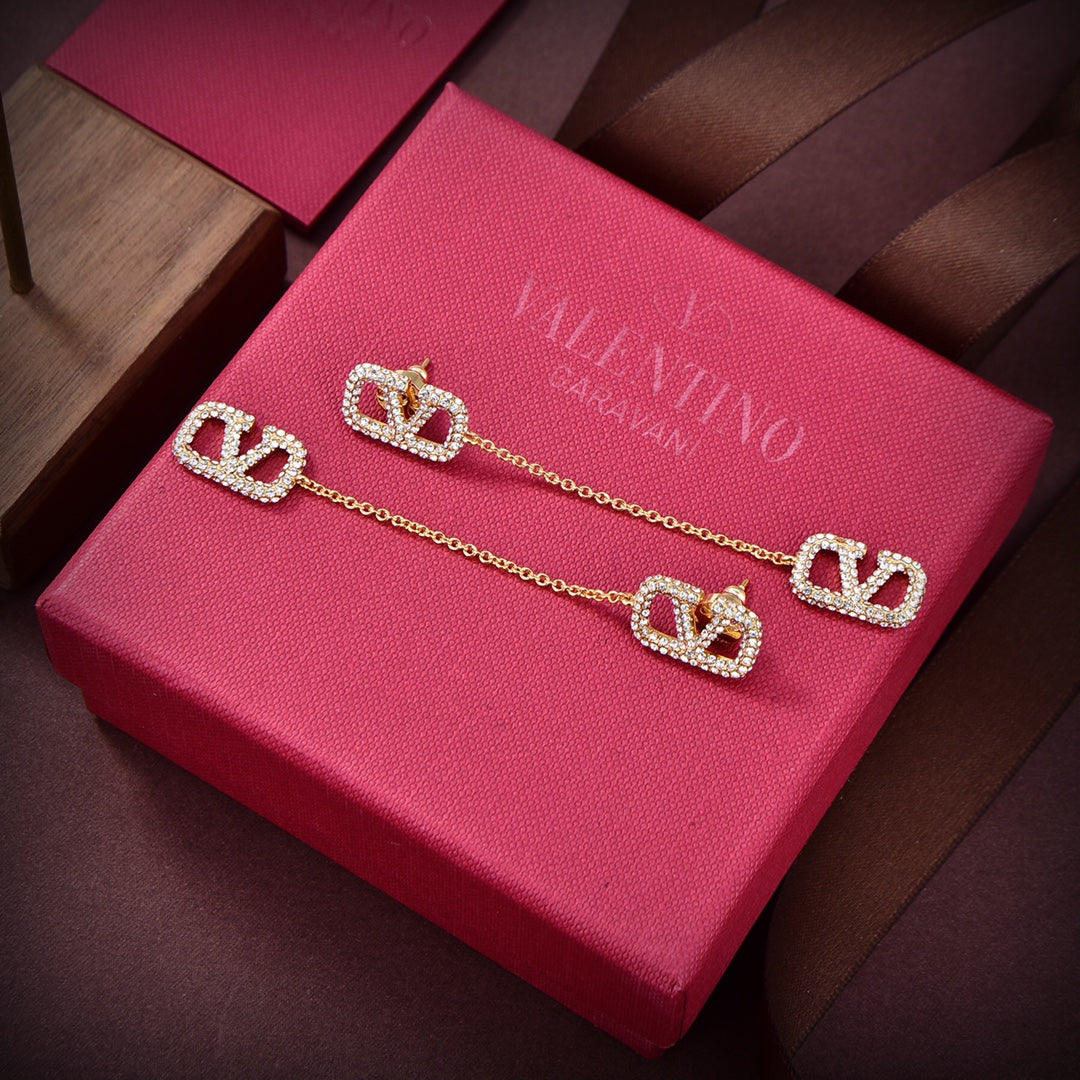 18K Valentino Crystal Valentino Signature Earrings