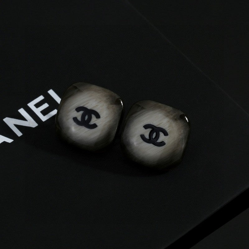 18K Chanel Black Square Earrings