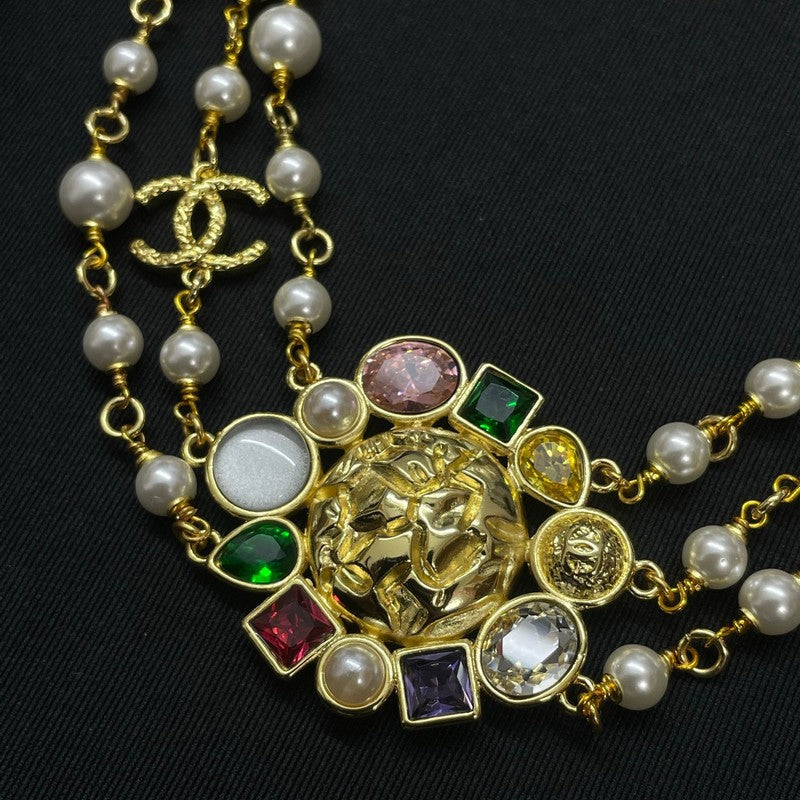 18K Chanel Color Crystal Pearl Chain Necklace
