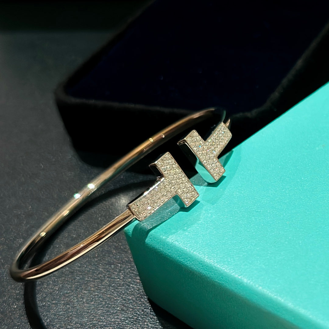 18K Tiffany Wide Diamond Wire Bracelet