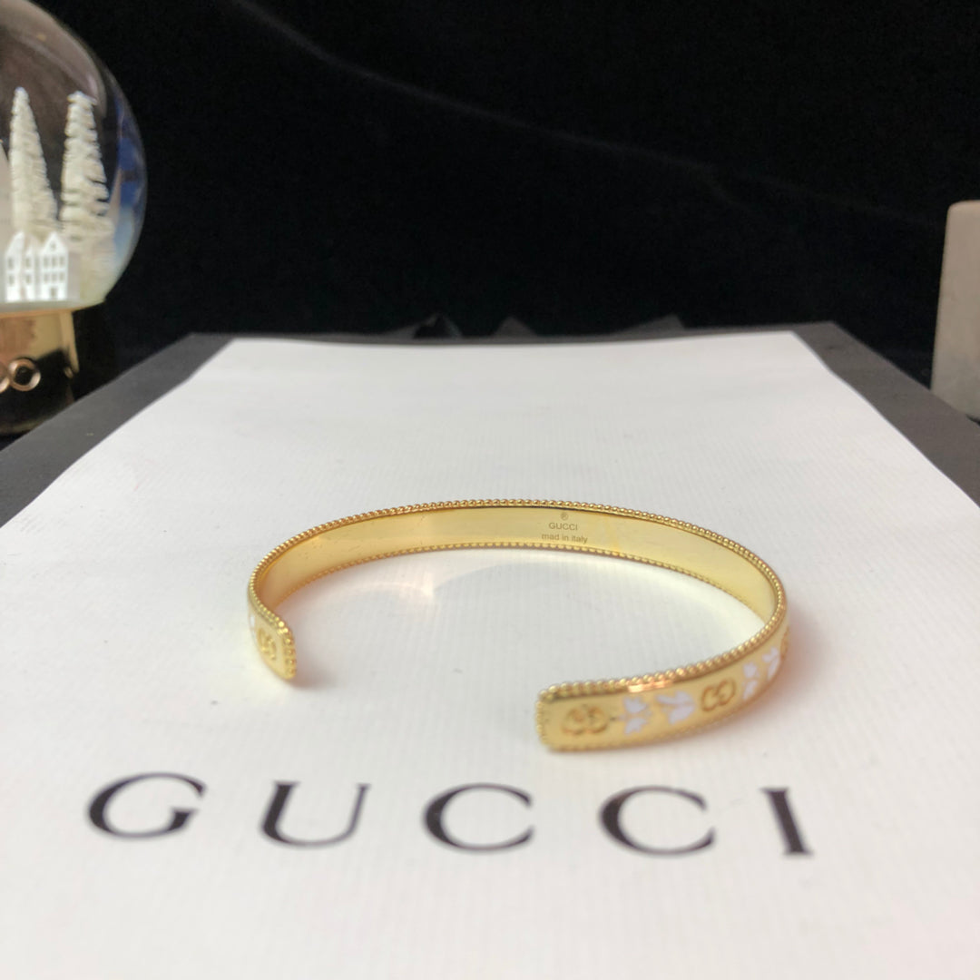 18K Double Gucci Icon Blossom Enamel Bangle Bracelet