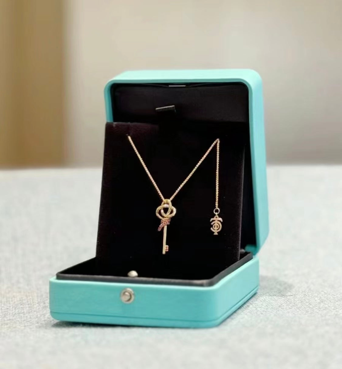 18K Tiffany Keys Woven Pink Diamonds Medium Necklace