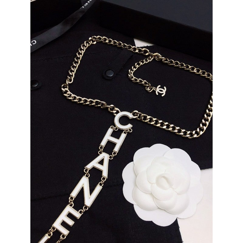 18K Chanel 22S Big White Logo Necklace