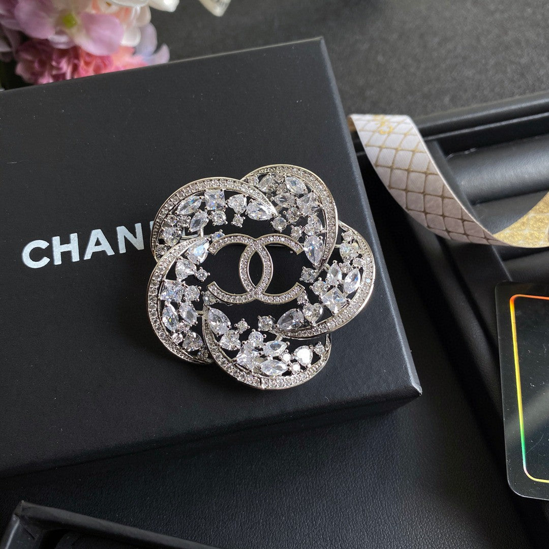 18K Chanel Camellia Crystals Brooch