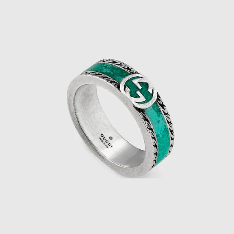 Double Gucci Interlocking Gucci Turquoise Enamel Ring