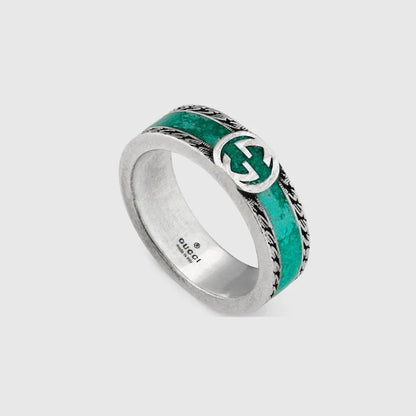 Double Gucci Interlocking Gucci Turquoise Enamel Ring