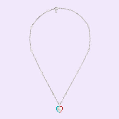 Double Gucci Interlocking Gucci Heart Lightning Charm Necklace