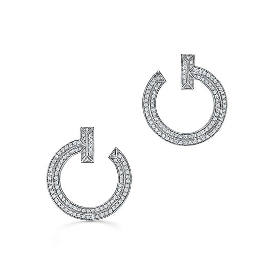 18K Tiffany T1 Open Hoop White Gold Earrings