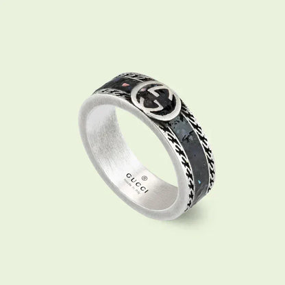 Double Gucci Interlocking Gucci Black Enamel Ring
