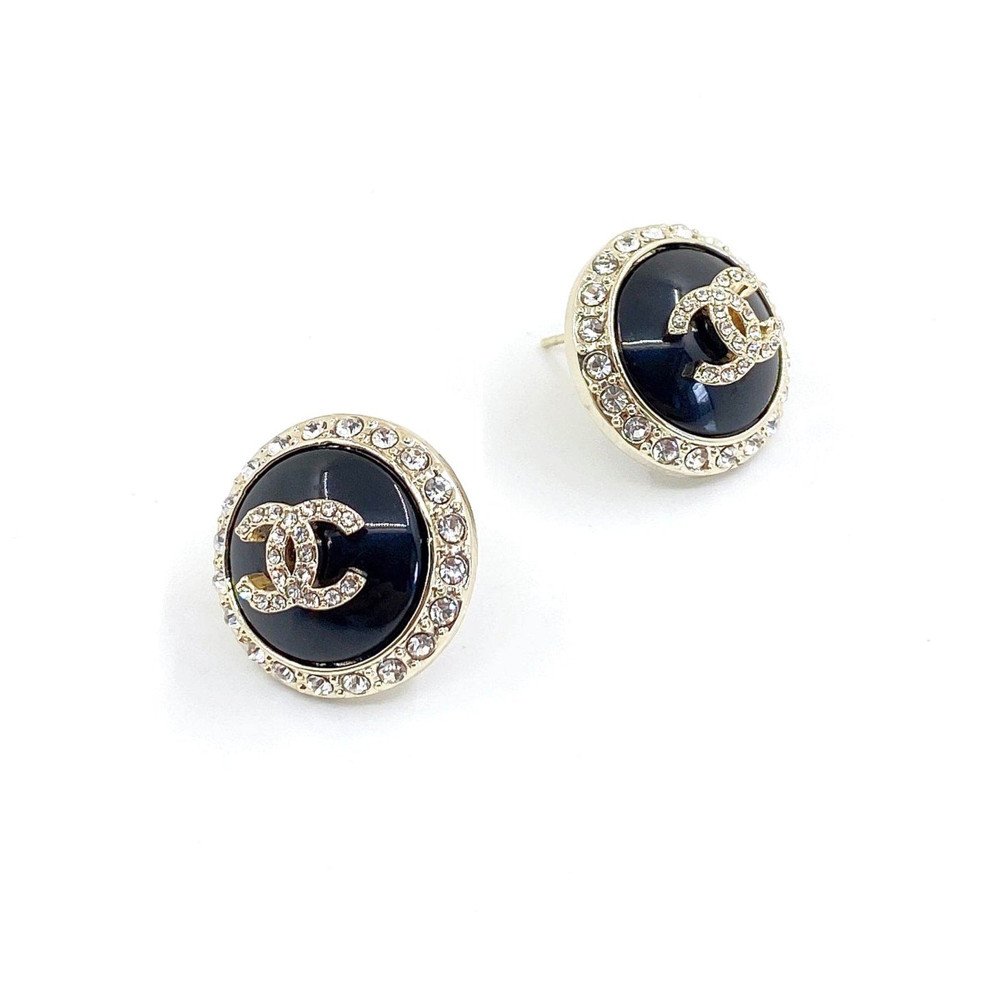 18K  Chanel Black Crystal Earrings