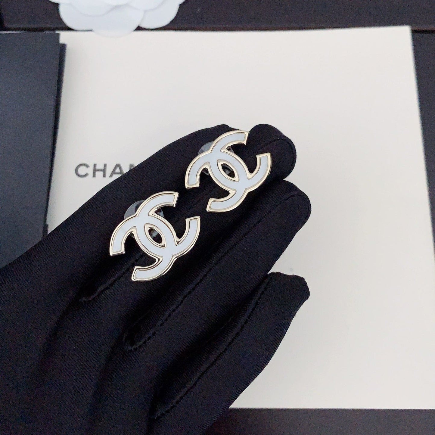 18K  Chanel Black & White Earrings