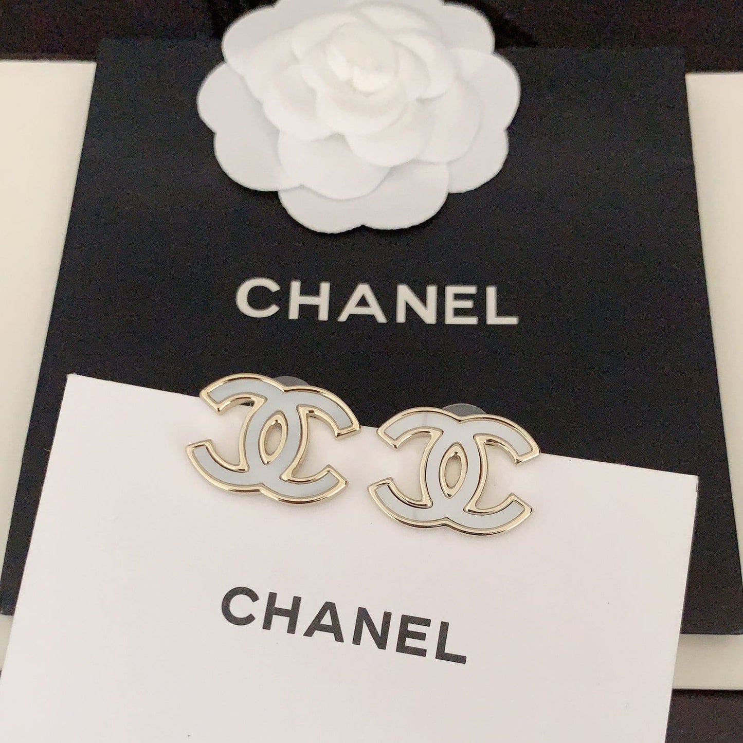 18K  Chanel Black & White Earrings