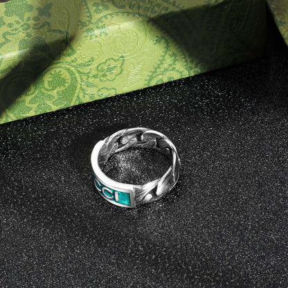 Double Gucci Logo Plaque Chain Ring