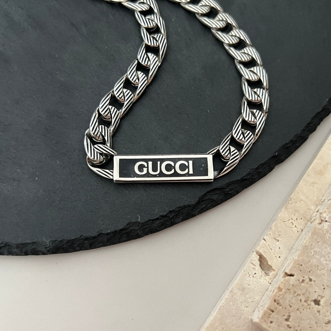 Double Gucci Logo Enamel Chain Necklace