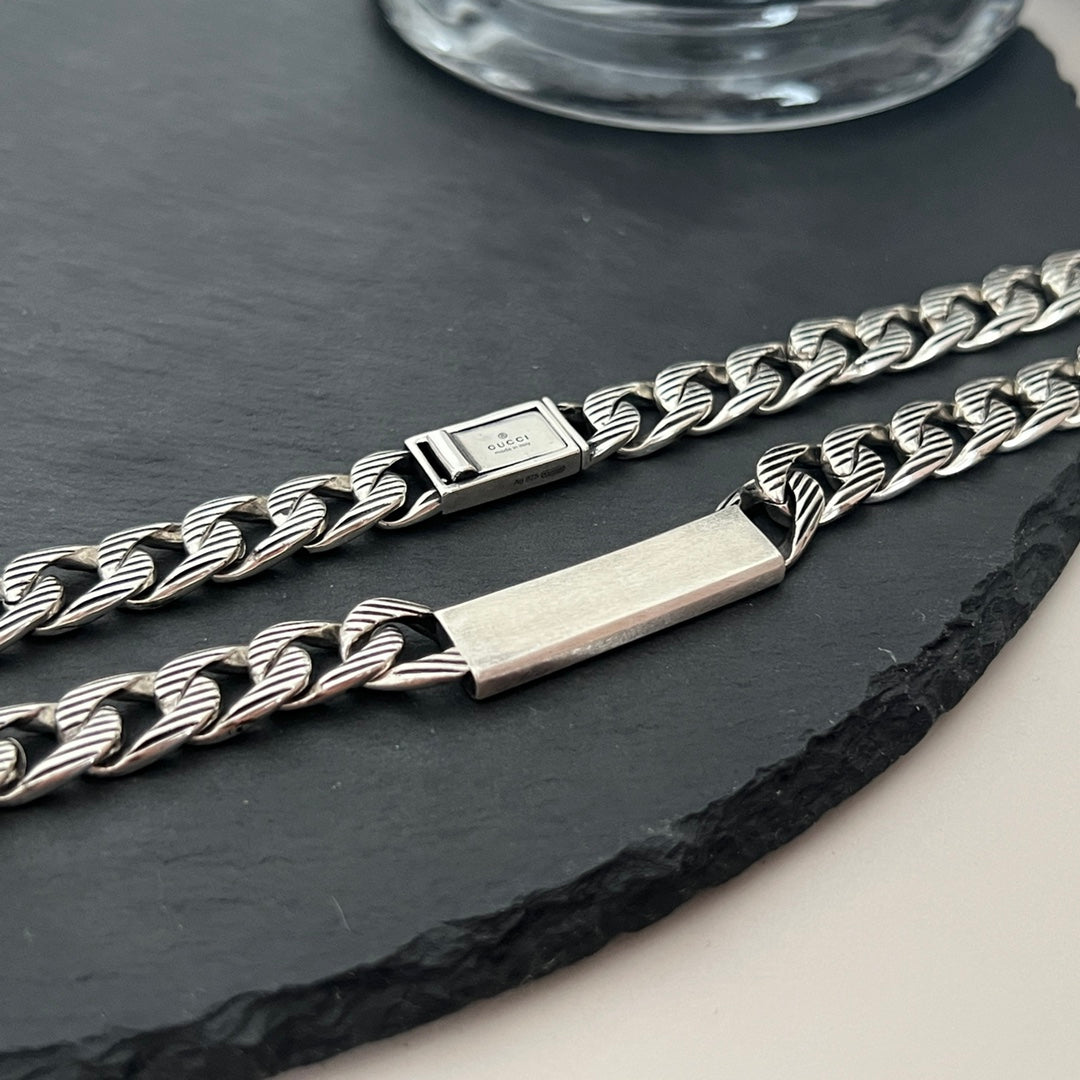 Double Gucci Logo Enamel Chain Necklace
