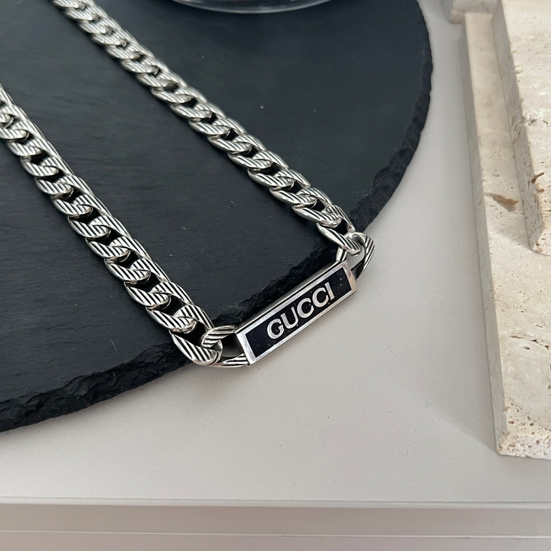 Double Gucci Logo Enamel Chain Necklace
