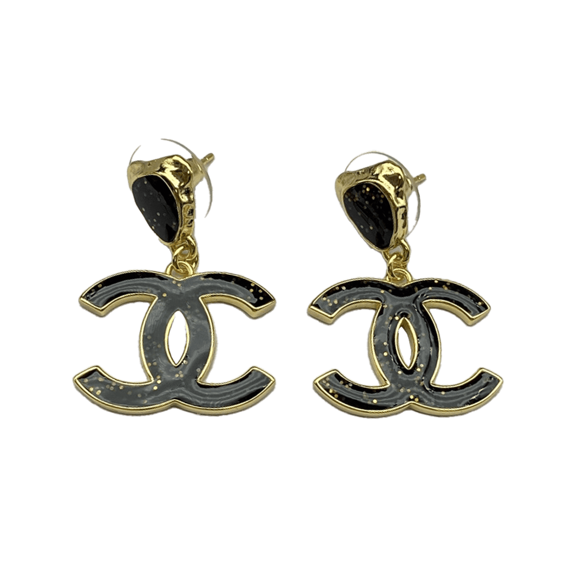 18K  Chanel Classic Black Dangle Earrings