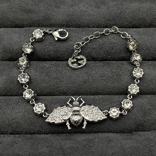 Double Gucci Interlocking Gucci Bee Crystals Bracelet