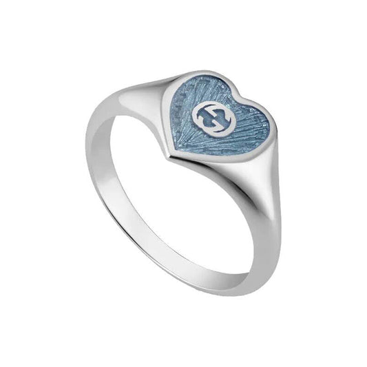 Double Gucci Interlocking Gucci Blue Enamel Heart Ring
