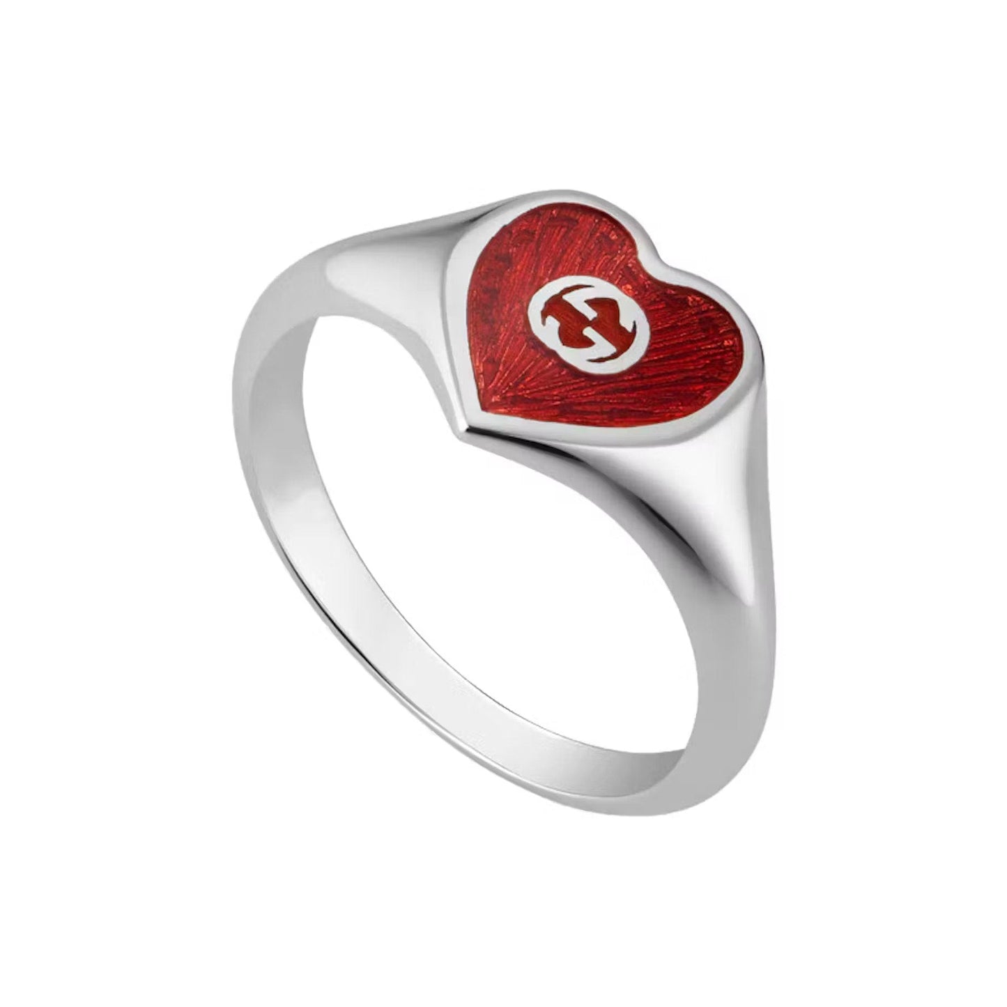 Double Gucci Interlocking Gucci Red Enamel Heart Ring