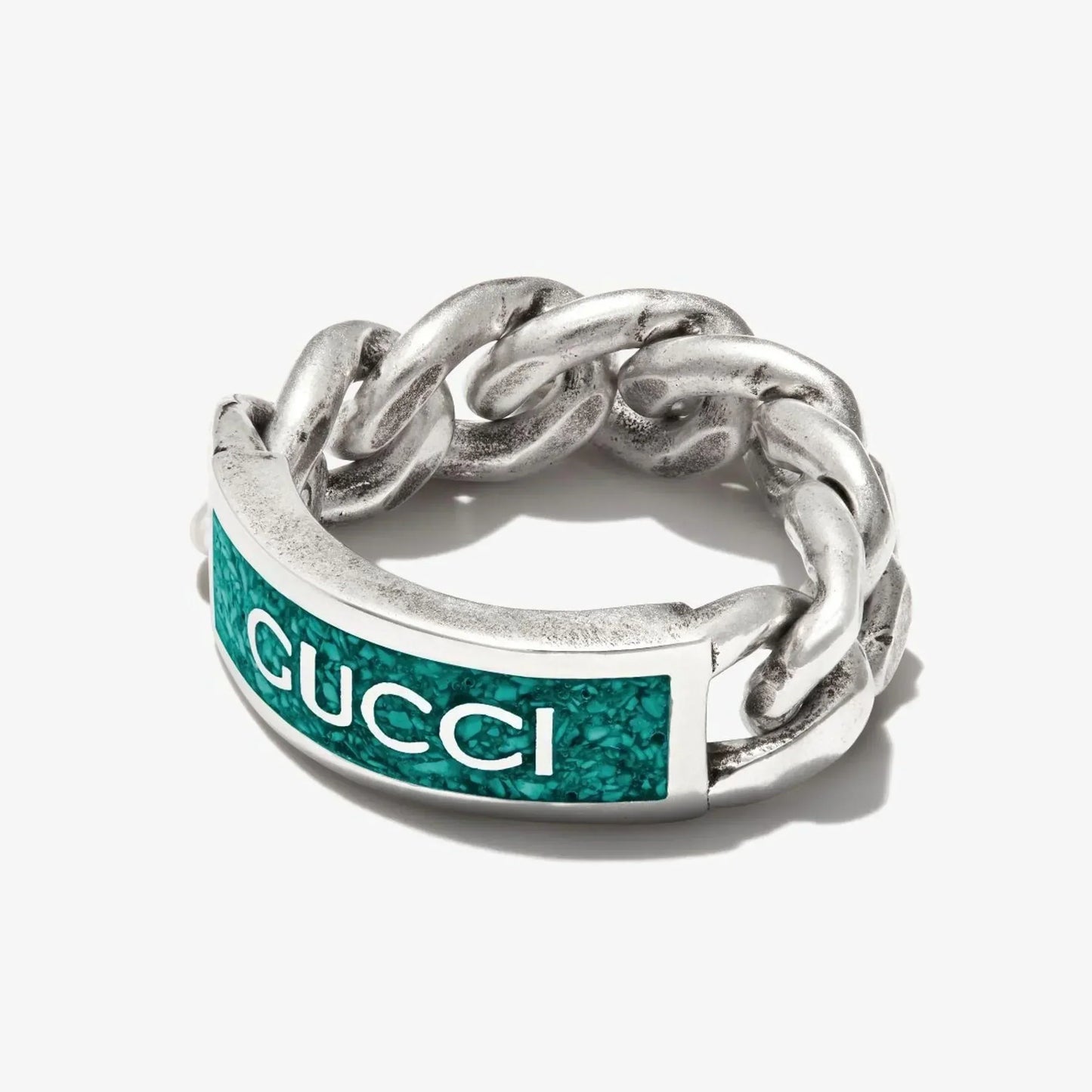 Double Gucci Logo Plaque Chain Ring