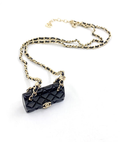 18K  Chanel Black Bag Pendant Necklace