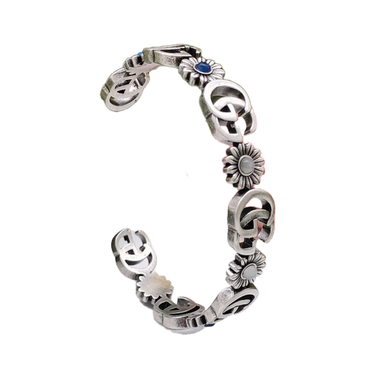 Double Gucci Flowers Open Cuff Bracelet