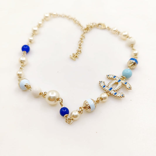 18K  Chanel Blue & White Pearls Necklace