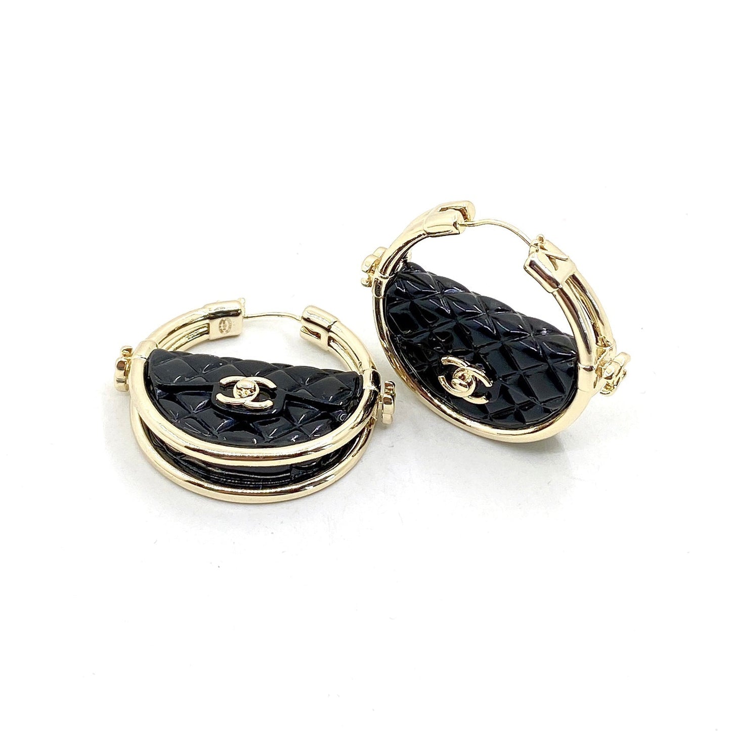 18K  Chanel Black Bag Earrings