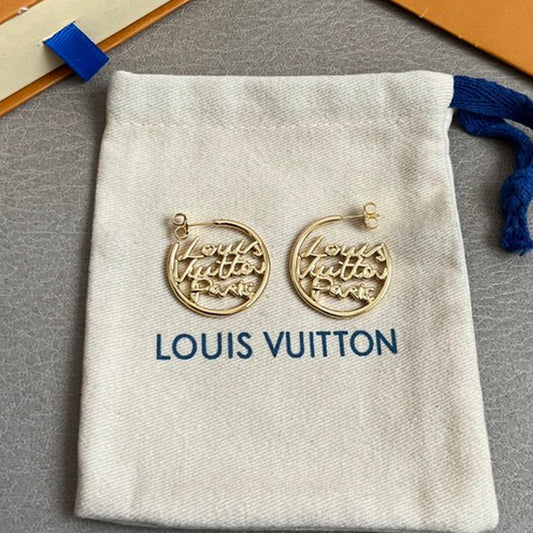 18K Louis Vuitton Script Gold Earrings