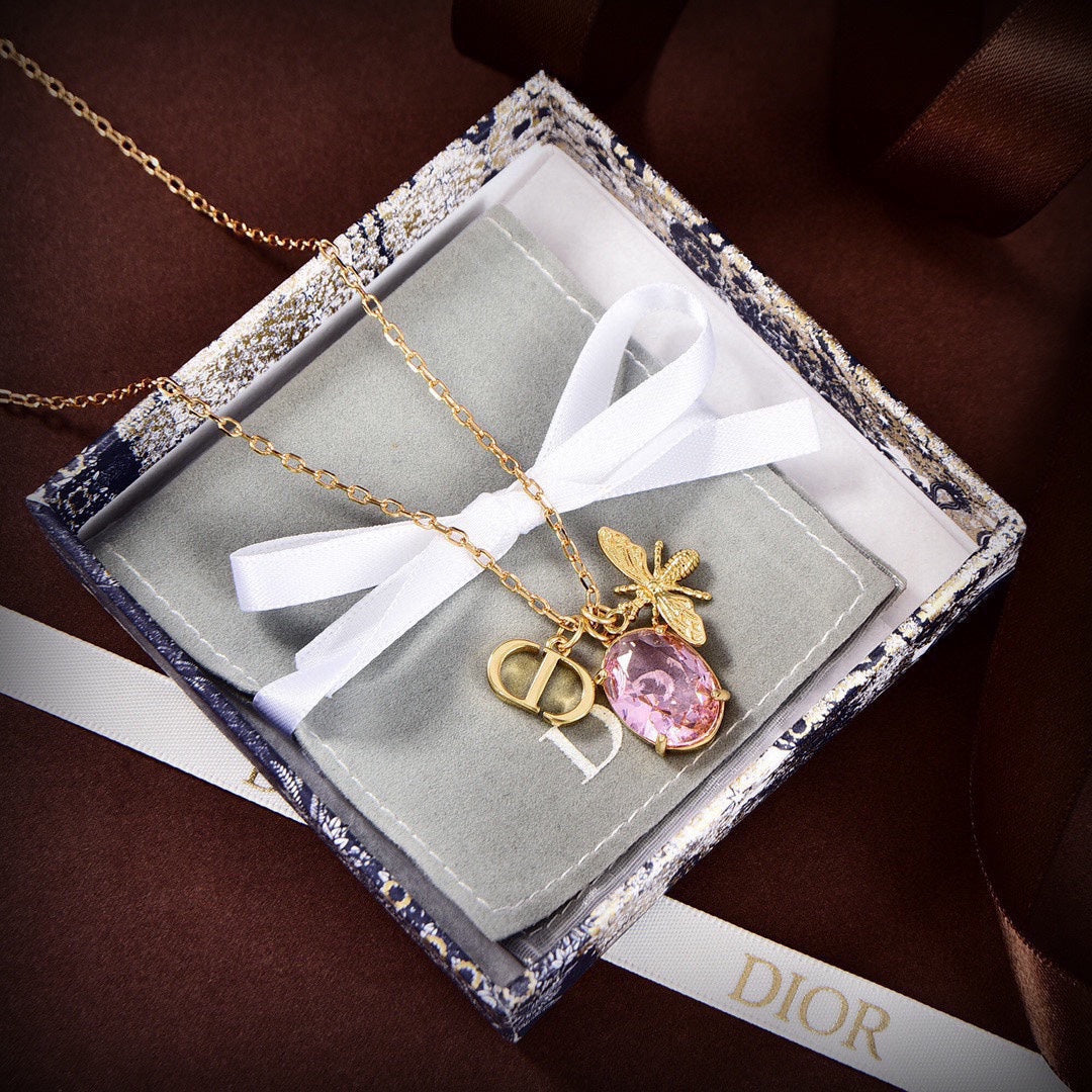 18K Petit Dior Pink Crystal Necklace