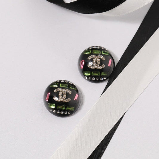 18K  Chanel Black Round Earrings