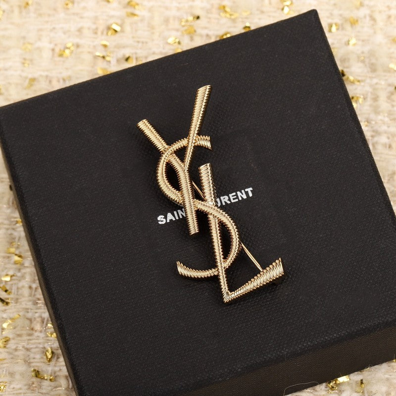 18K YSL Stripe Gold Brooch