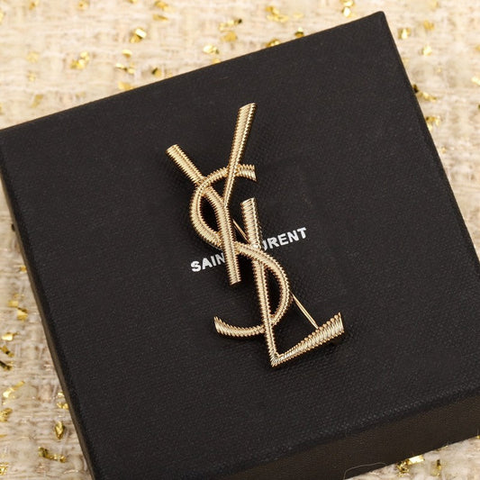 18K YSL Stripe Gold Brooch