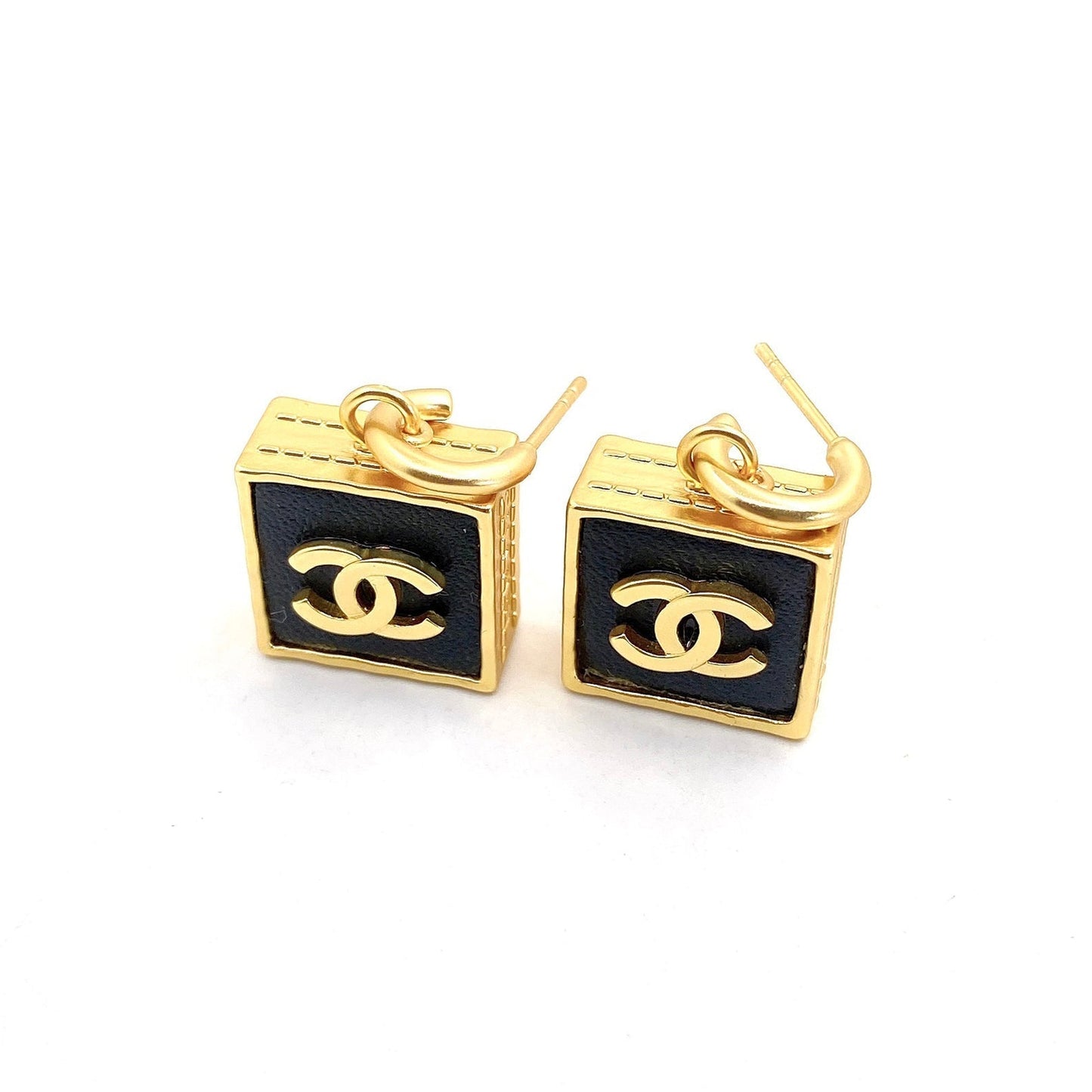 18K  Chanel Black Bag Pendant Earrings