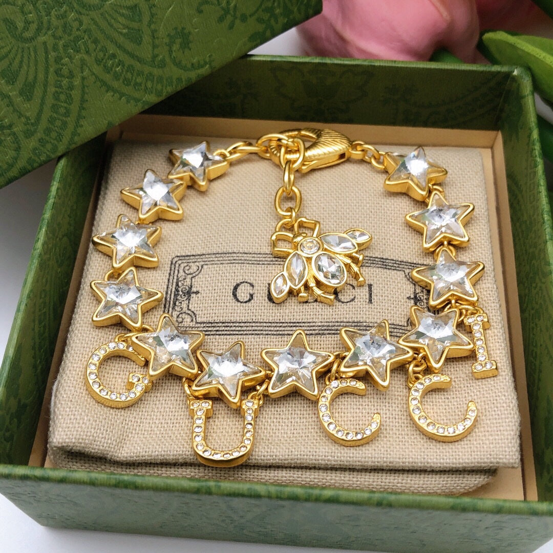 18K Double Gucci Script Crystals Bracelet