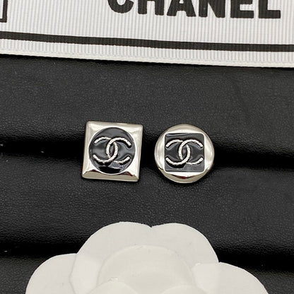 18K  Chanel Black & White Square Gold Earrings