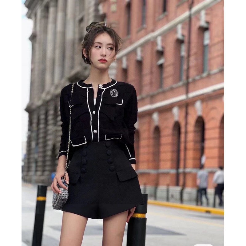 18K  Chanel Camellia Black & White Brooch