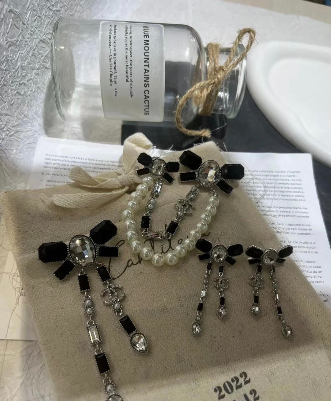 18K  Chanel Bow Tie Crystals Brooch