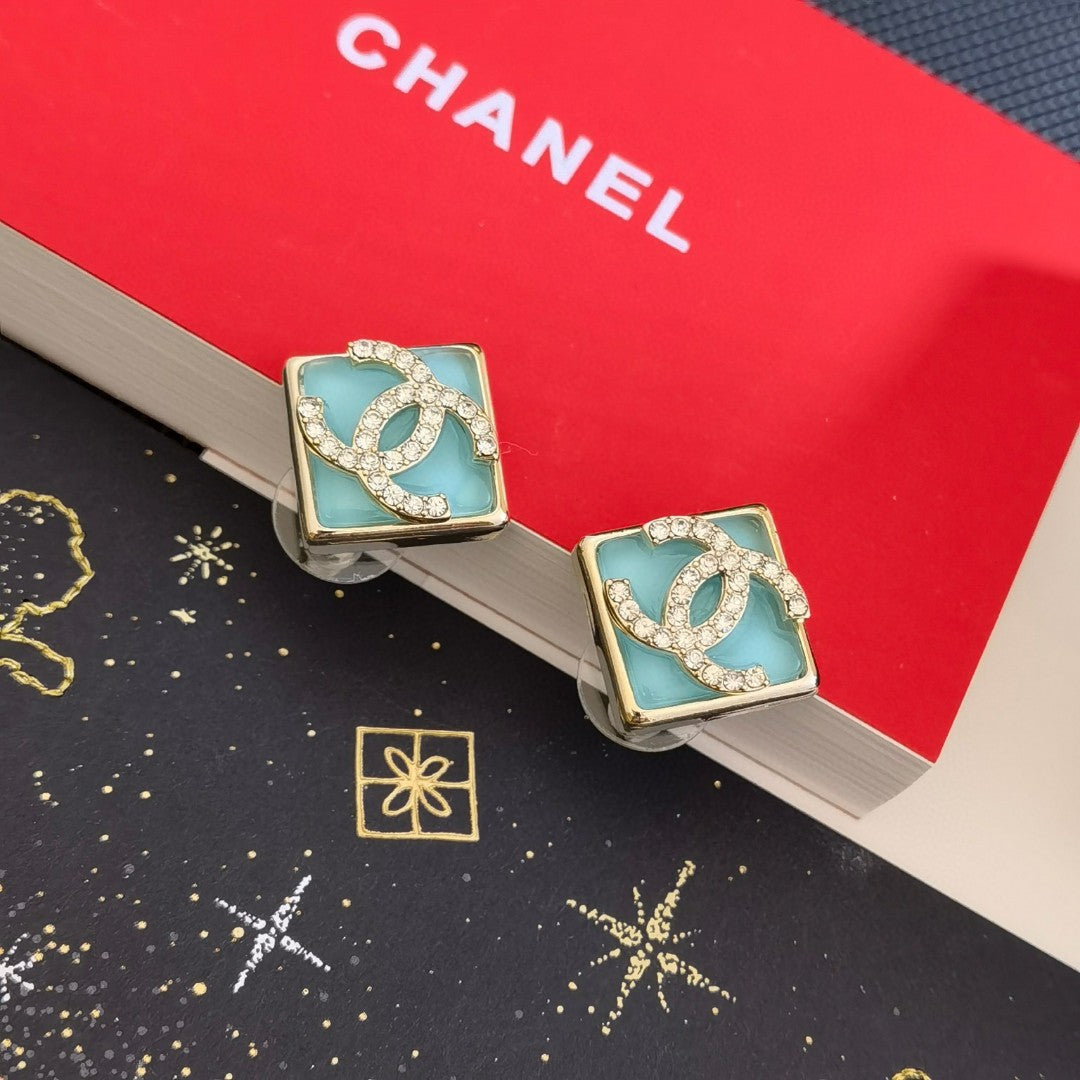 18K  Chanel Blue Resin Earrings