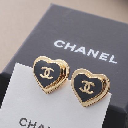 18K  Chanel Black & Red Heart Earrings