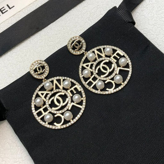 18K  Chanel Circle Pearl Pendant Earrings
