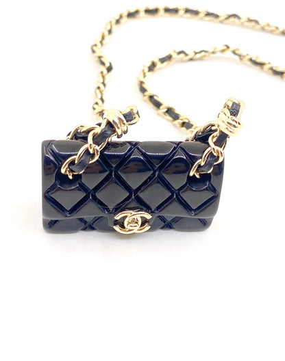 18K  Chanel Black Bag Pendant Necklace